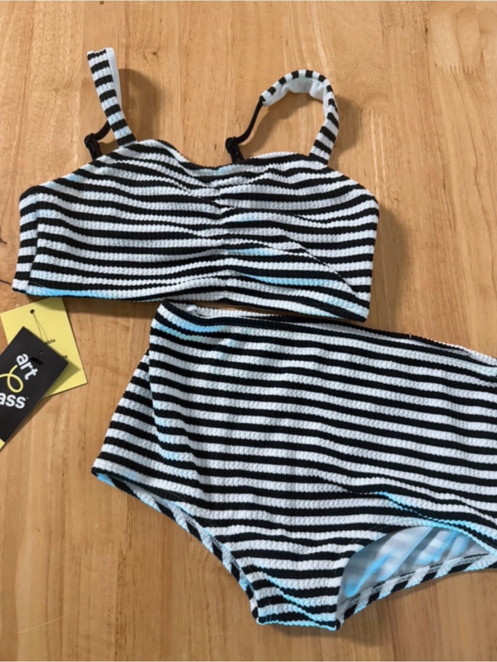 art class Black and White Striped Girls' Two-Piece Swim Set